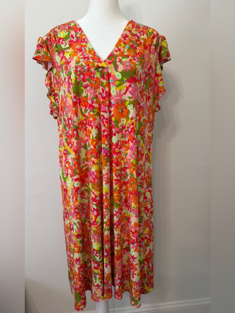 MSK Multicolor Floral Graphic Print A-Line Midi Dress Size XL